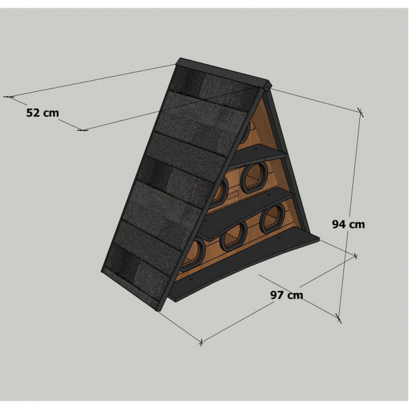 Mandu Ahşap Üçgen Kedi Evi (Büyük Boy) - 8