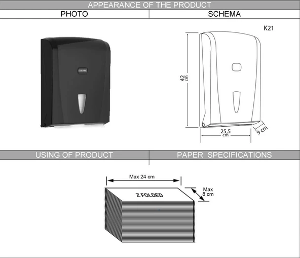 Omnipazar Vialli K21B Z Katlı Kağıt Havlu Dispenseri 400'lü Siyah - 2