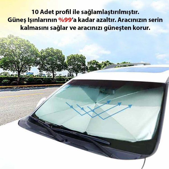 Araç Oto Güneşlik Katlanabilir Şemsiye Ön Cam Güneşlik 145cm-79cm - 3