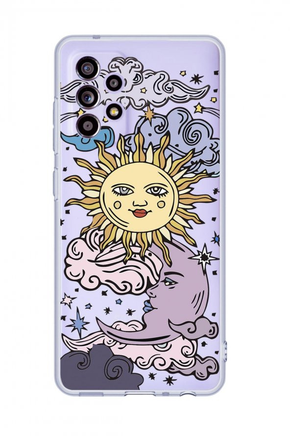Galaxy A52 Uyumlu Güneş Ay Desenli Premium Şeffaf Silikonlu Telefon Kılıfı