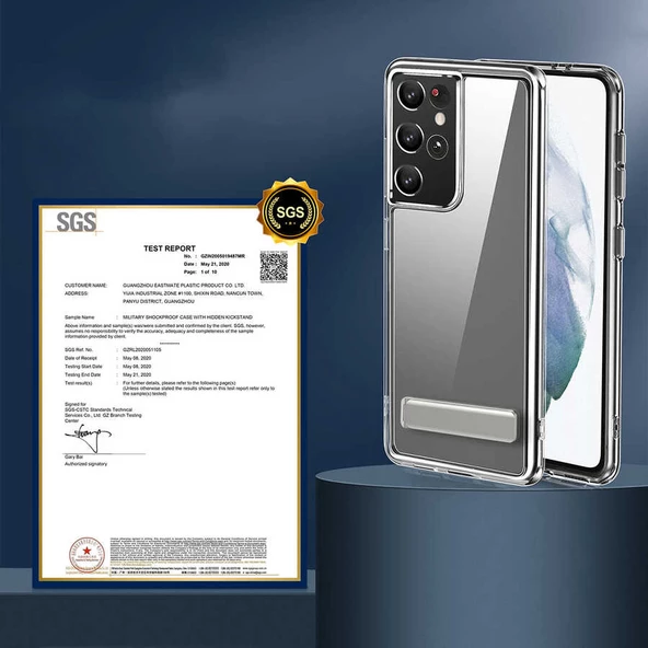 Galaxy S21 Ultra Kılıf Standlı Şeffaf Silikon Zore L-Stand Kılıf - Resim 8