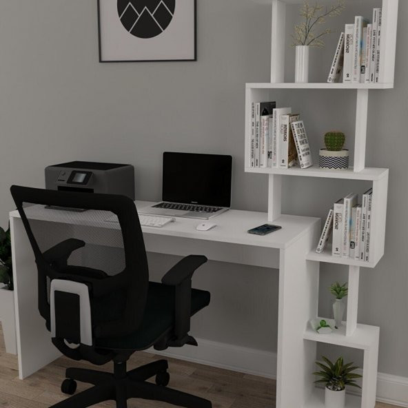 Comfortable 120x50 Pratik Kitaplıklı Çalışma Masası Beyaz Pratik çalışma masası - 2