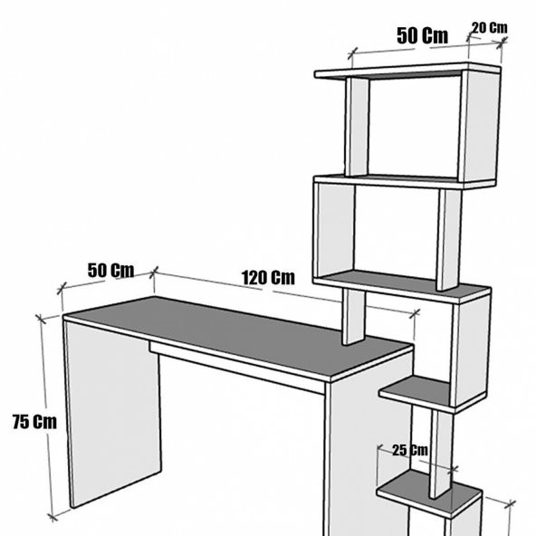 Comfortable 120x50 Pratik Kitaplıklı Çalışma Masası Beyaz Pratik çalışma masası - 3