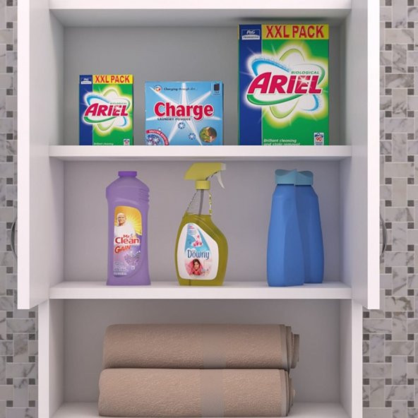 Relax Makina Üstü Dolap, Banyo Dolabı, Çamaşır Dolabı, Havlu Dolabı, Kapaklı Dolap - Beyaz - 2
