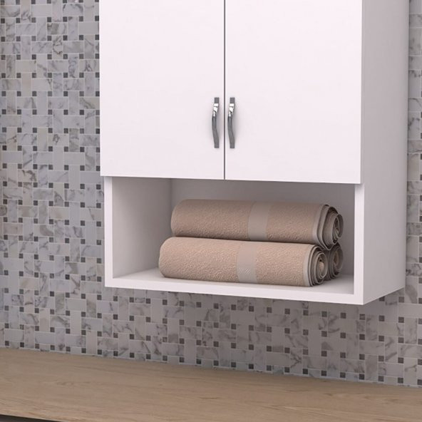 Relax Makina Üstü Dolap, Banyo Dolabı, Çamaşır Dolabı, Havlu Dolabı, Kapaklı Dolap - Beyaz - 3