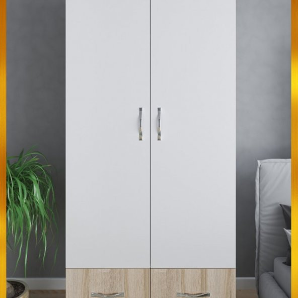 Emre 2 Kapaklı Çekmeceli Askılı Raflı Bölmeli Gardırop ürün görseli