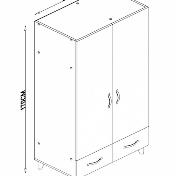 Ünüvar Konsept Emre 2 Kapaklı Çekmeceli Askılı Raflı Bölmeli Gardırop - Resim 3