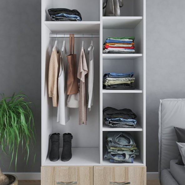 Ünüvar Konsept Emre 2 Kapaklı Çekmeceli Askılı Raflı Bölmeli Gardırop - Resim 4