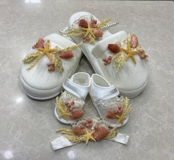 Lohusa Terlik Taç Anne Bebek Takımı Pudra Kuru Çicek Taç - 3