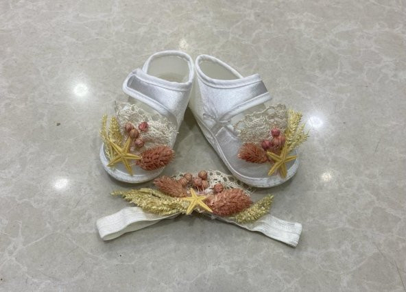 Lohusa Terlik Taç Anne Bebek Takımı Pudra Kuru Çicek Taç - 4