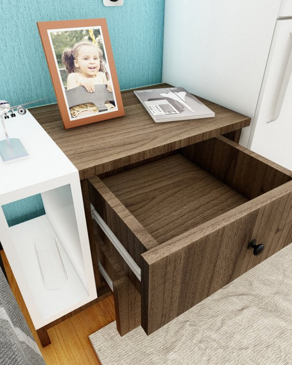 Ünüvar Konsept Fatih İki Çekmeceli Tek Raflı Modern Komodin (Ceviz -Beyaz) - Resim 2