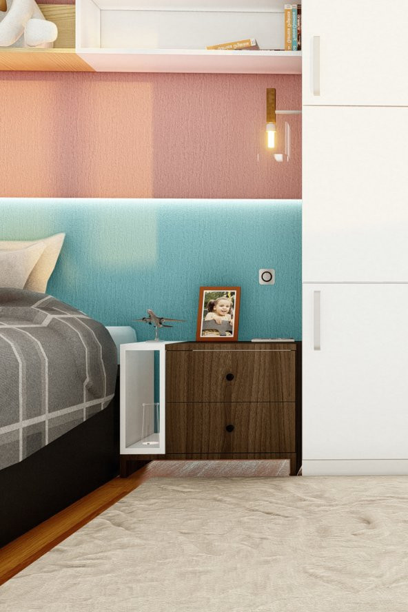 Ünüvar Konsept Fatih İki Çekmeceli Tek Raflı Modern Komodin (Ceviz -Beyaz) - Resim 3