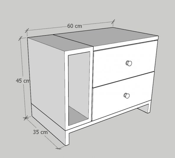 Ünüvar Konsept Fatih İki Çekmeceli Tek Raflı Modern Komodin (Ceviz -Beyaz) - Resim 5