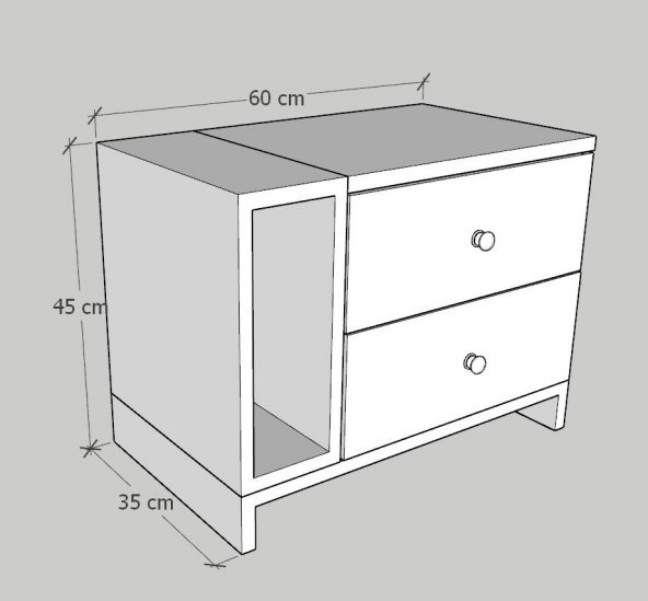 Ünüvar Konsept Fatih Çift çekmeceli Tek Raflı Komodin (Kırmızı-Beyaz) - Resim 5
