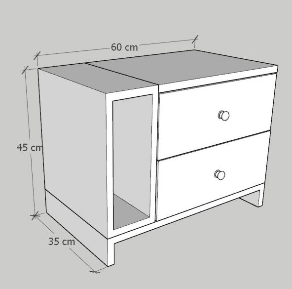 Fatih İki Çekmeceli Tek Raflı Modern Komodin - (Siyah -Beyaz) - Resim 5