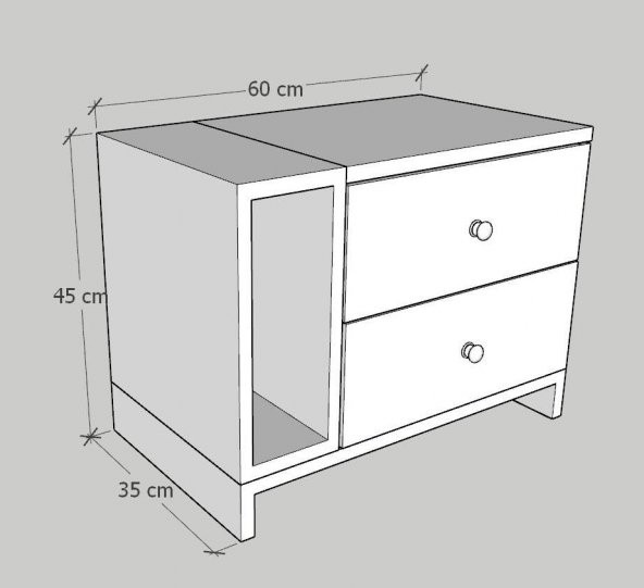 Fatih Çift Çekmeceli Tek Raflı Komodin - (Kırmızı-Antrasit) - Resim 5
