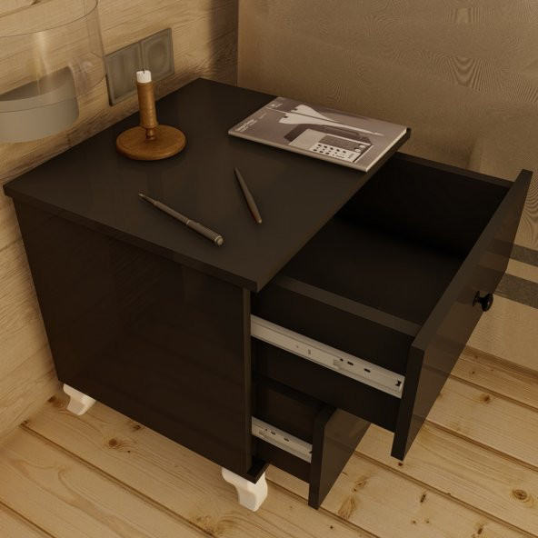 Ünüvar Konsept Emre İki Çekmeceli Lüx Komodin Siyah - Resim 2