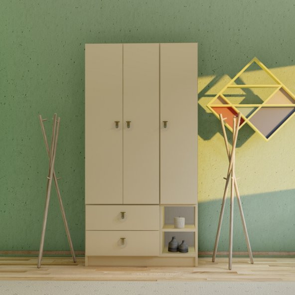 Emre 3 Kapaklı 2 Çekmeceli Gar- Krem ürün görseli