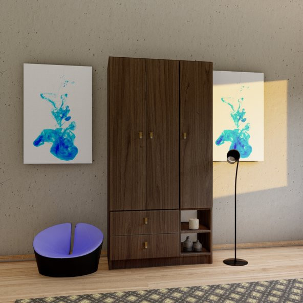 Emre 3 Kapaklı 2 Çekmeceli Lüx Gar- Ceviz - Resim 3