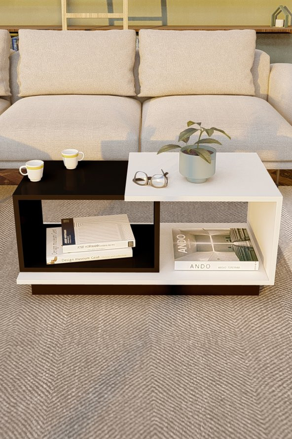 Ünüvar Konsept Dekoratif Orta Sehpa Siyah-Beyaz - Resim 4