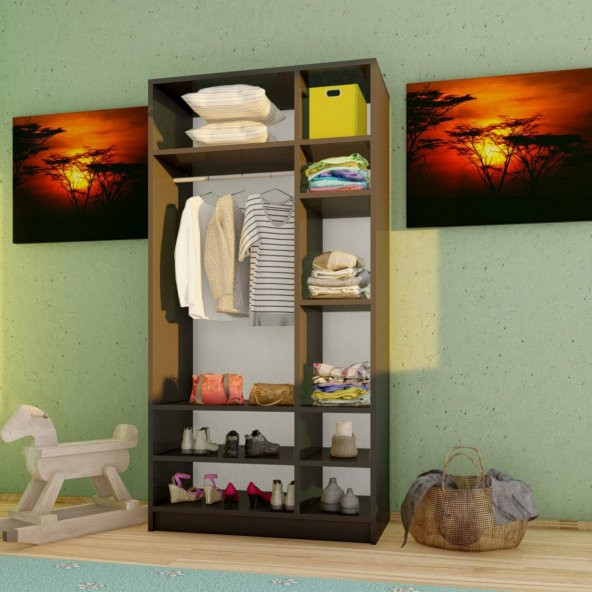 Ünüvar Konsept Emre 3 Kapaklı 2 Çekmeceli Gardrop Siyah k1 - Resim 2