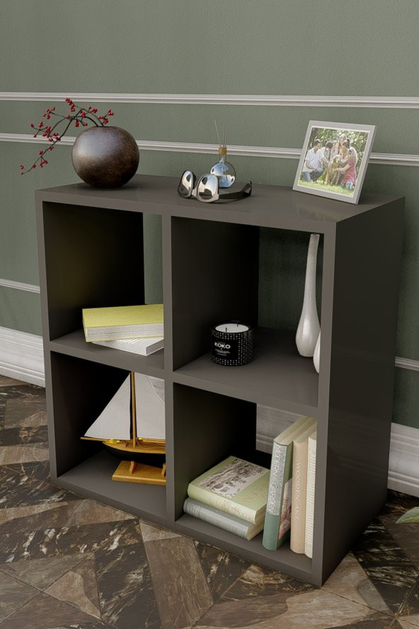 Ünüvar Konsept Cube Dösrt Raflı Kitaplık Antrasit - Resim 3