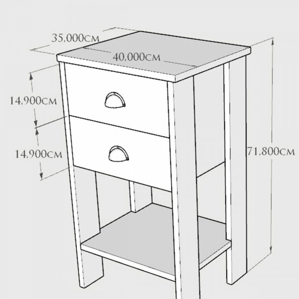 Meşe Tabla Siyah Komodin Retro, Çift Çekmeceli - 5