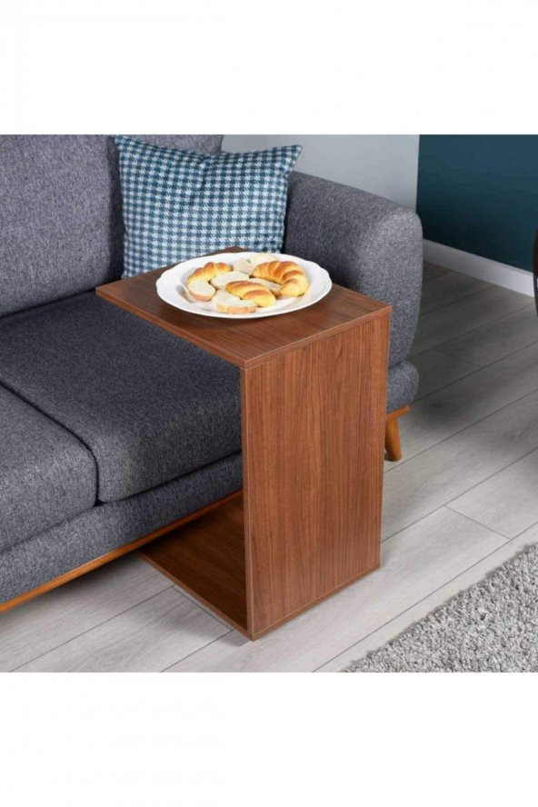 Çok Amaçlı Tekerlekli C Koltuk Sehpası - Ispanyol Ceviz - 4