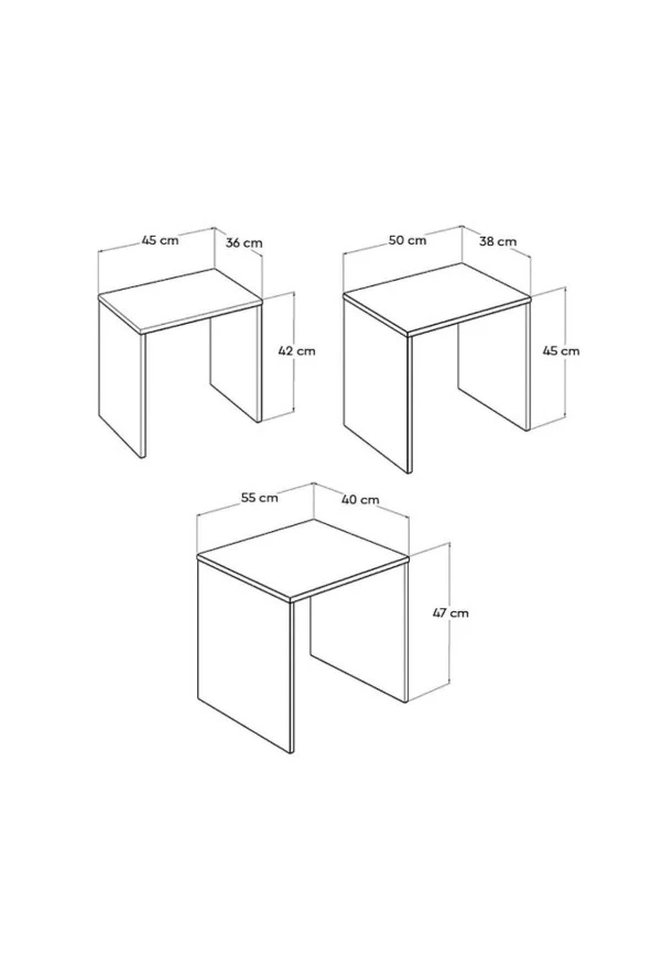 Triple Zigon Sehpa / SHP-103-SS-1 / Sonoma - Resim 7