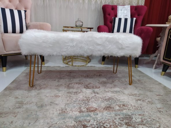 Ünüvar Konsept Puf & Benç Yuvarlak-Ahşap Ayak Dökülmez Peluş Beyaz K1