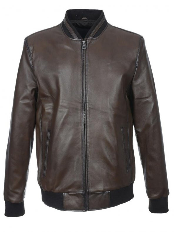 Klasik ve Spor Kolej Model Deri Mont Fındık Renk - 8