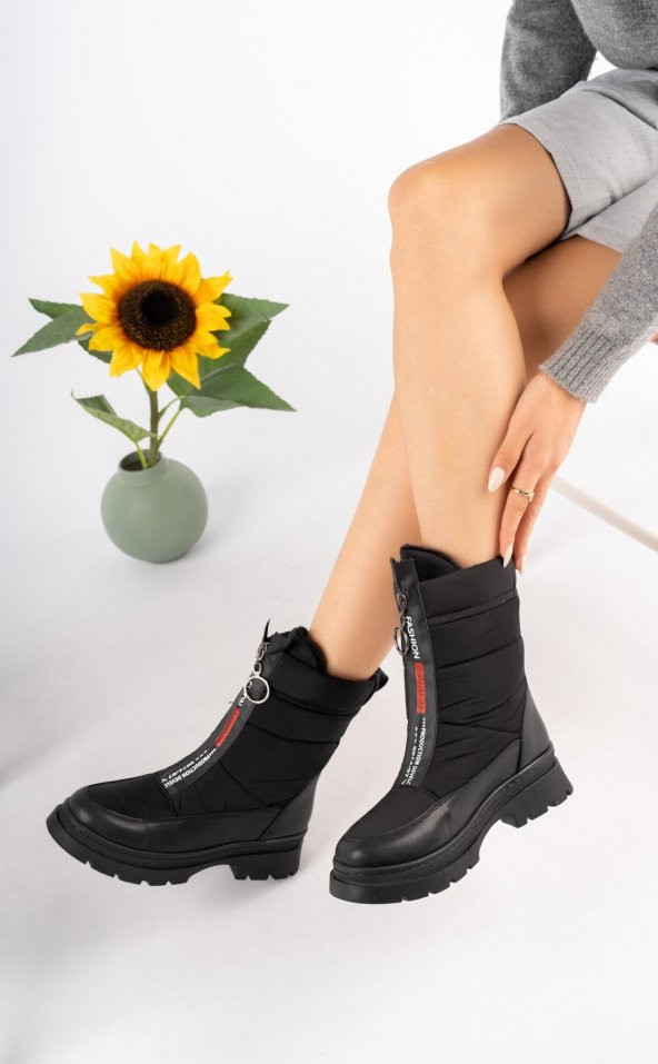 Merve BAŞ Kadın Siyah Cilt Fermuarlı Kar Botu 007 Cilt - 2
