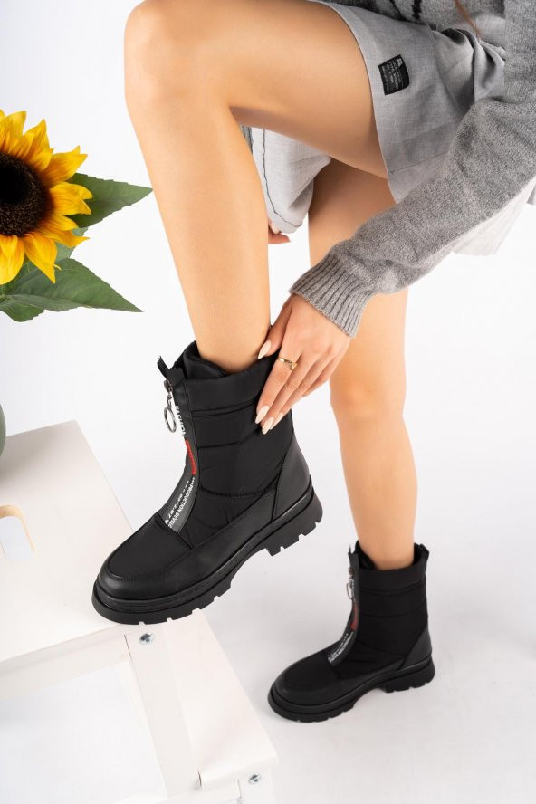 Merve BAŞ Kadın Siyah Cilt Fermuarlı Kar Botu 007 Cilt - 4