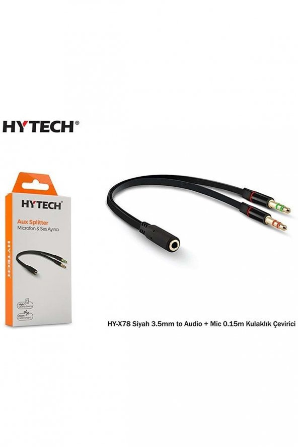 Hytech Hy-X78 Siyah 3.5Mm To Audio + Mic 0.15M Kulaklık Çevirici