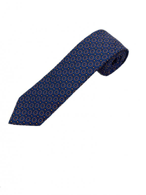 Brianze Mavi Sarı Desenli Kravat Mendil Set - 2