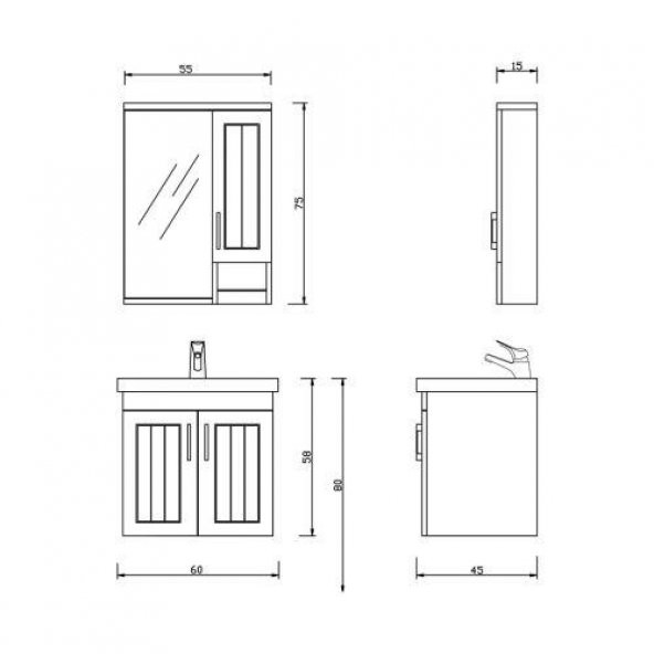 Denko Lotus 60 cm MDF Lake Banyo Dolabı Takımı ve Boy Dolabı - 2