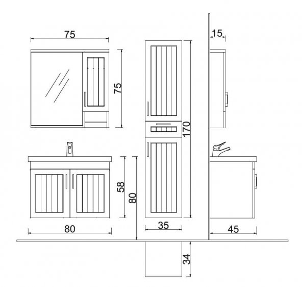 Denko Lotus 80 cm MDF Üzeri Lake Banyo Takımı ve Boy Dolabı - 4