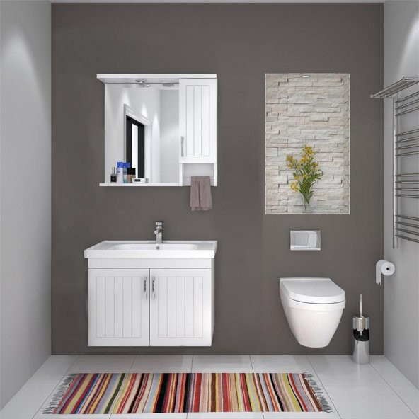Denko Lotus 80 cm MDF, Lake Banyo Dolabı Takımı