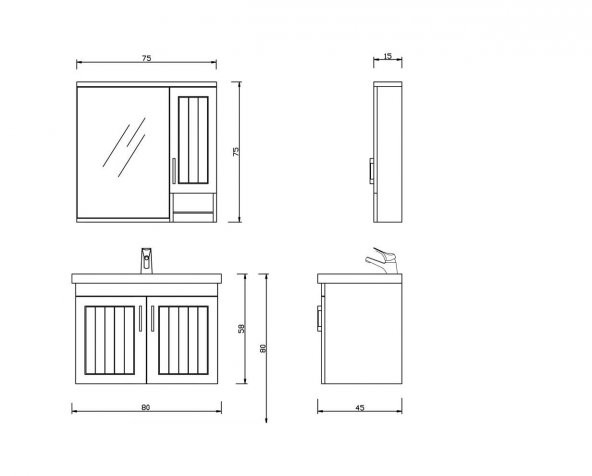 Denko Lotus 80 cm MDF, Lake Banyo Dolabı Takımı - 3
