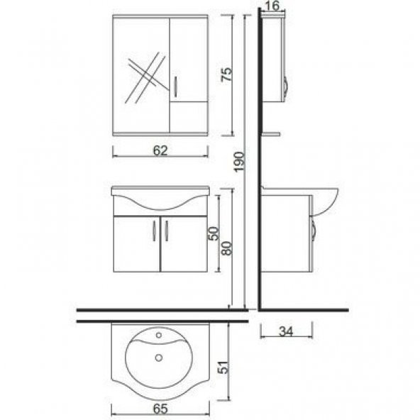 Denko Akyazı 65 cm MDF Banyo Dolabı Takımı - 2