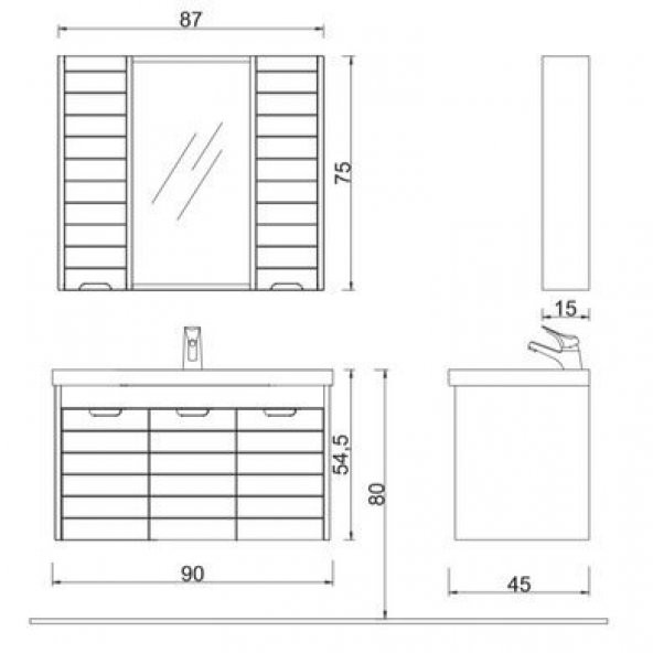 DENKO Mostar 90 cm Beyaz MDF Lake Banyo Dolabı Takımı - 2
