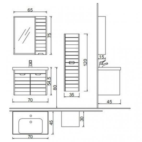 Denko Mostar 70 cm MDF Üzeri Lake Banyo Dolabı Takımı - 4