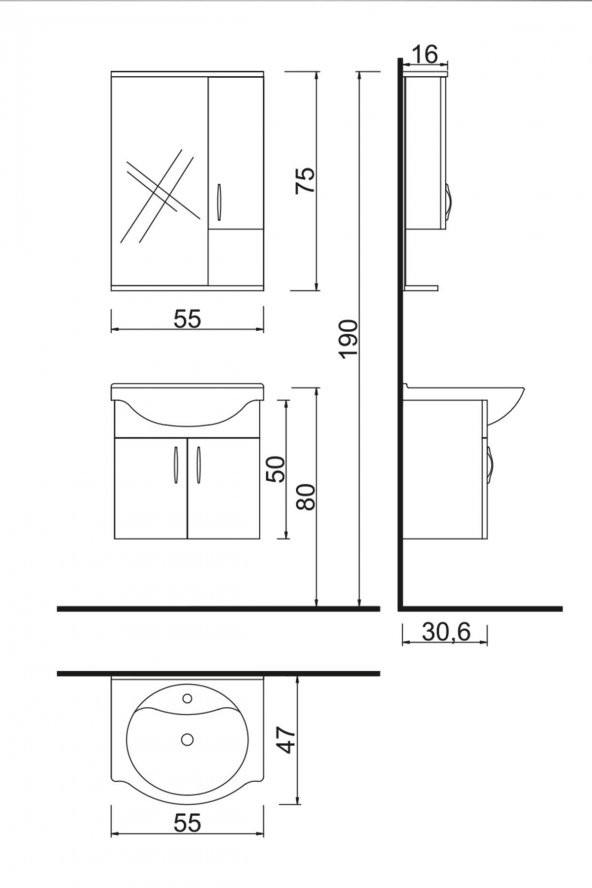 Denko Akyazı 55 cm MDF Banyo Dolabı Takımı - 2