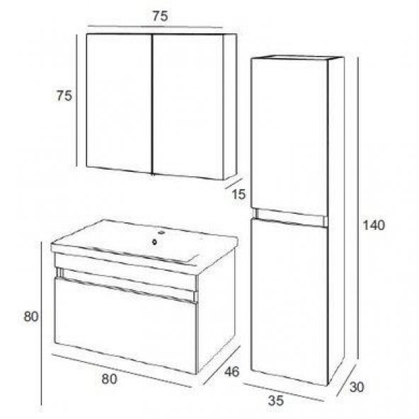 Denko More 80 cm MDF Banyo Dolabı Takımı ve Boy Dolabı - 2