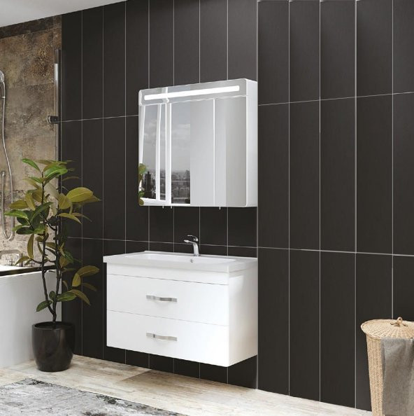 Denko Girne 90 cm MDF Beyaz Banyo Dolabı Takımı
