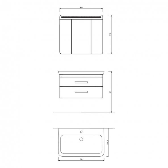 Denko Girne 90 cm MDF Beyaz Banyo Dolabı Takımı - 3