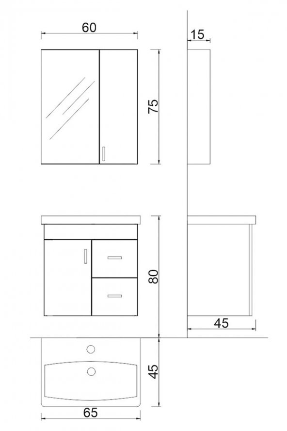 Denko Petra 65 cm MDF Banyo Dolabı Takımı - 3