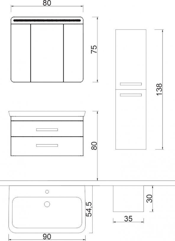 Denko Girne 90 cm MDF Banyo Dolabı Takımı ve Boy Dolabı - 3