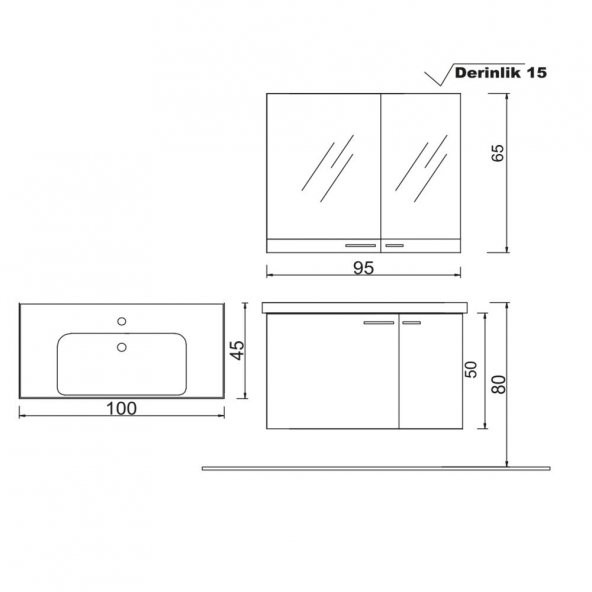 Denko Terra 100 cm MDF Banyo Dolabı Takımı - 3