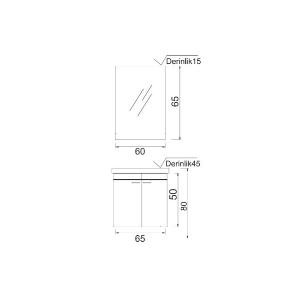 Denko Terra 65 cm MDF Antrasit Gri Banyo Dolabı Takımı - 3